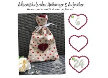 Stickserie - ITH Adventskalender Aufnäher oder Anhänger Herzrahmen Zahlen